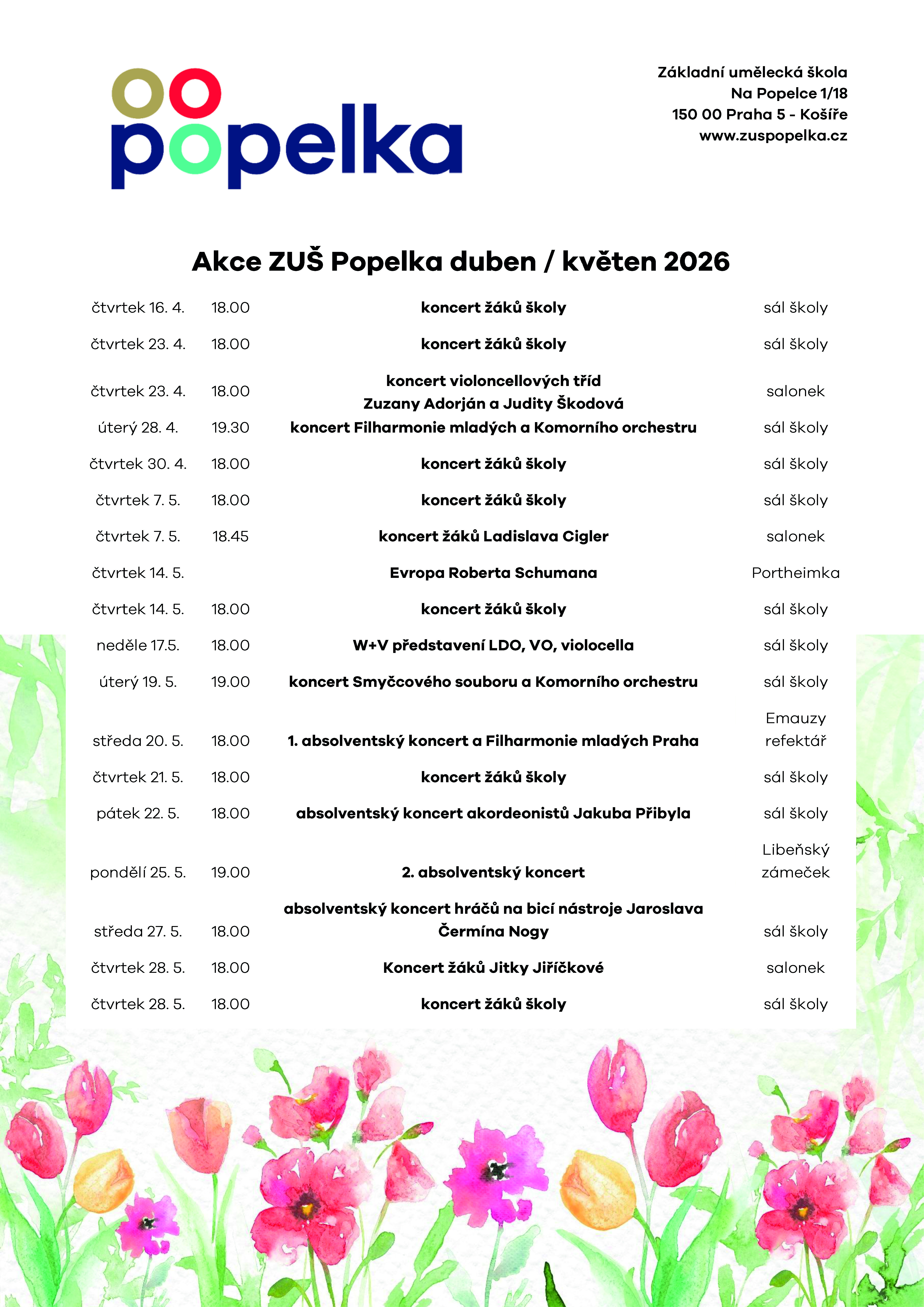 Akce ZUŠ Popelka duben/květen 2026